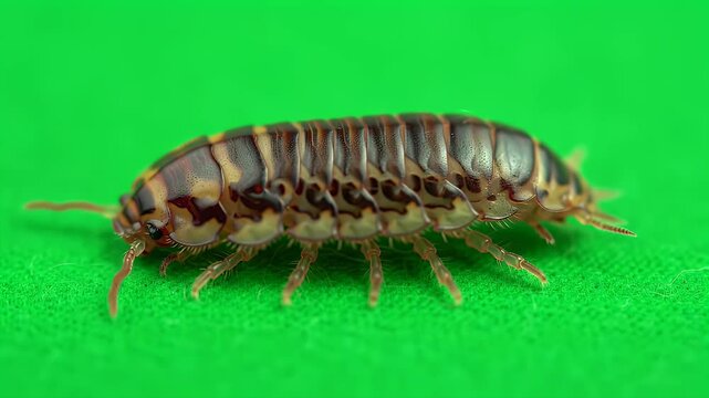 Armadillidium Vulgare: Pill Bug Close-Up on Green Background