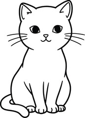 Solid black silhouette of a cat sitting line art with white background 