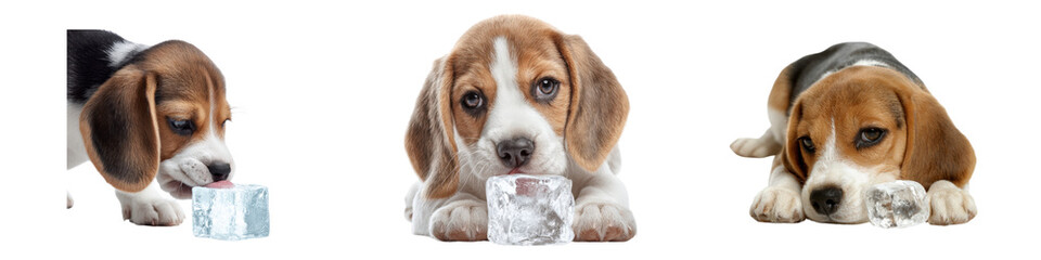 Adorable Beagle Puppies Enjoying Ice Cubes for Refreshing Treats