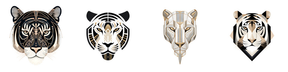 Obraz premium Geometric Tiger Head Vector Set on White Background