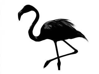 Fototapeta premium Silhouette of a flamingo, profile view, black ink, on white