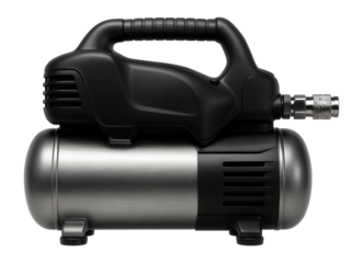 Oil-free compressor with a quick-connect coupling for fast tool changes in a carpentry workshop.