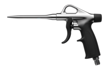 Air duster gun with a long nozzle for cleaning electronic components.