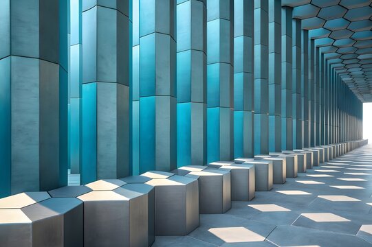 Modern architectural facade with repeating hexagonal and vertical geometric patterns