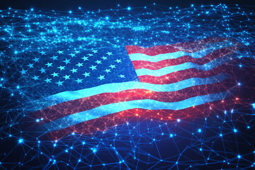 American flag in digital cyberspace, symbolizing technology and patriotic cybersecurity concepts