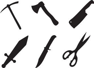 A set of  knives tools silhouette art vector illustration 