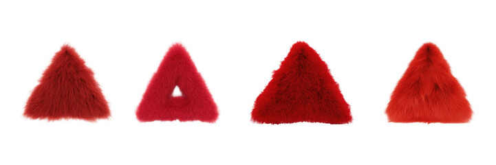 Furry Red Triangle Shapes Set. Abstract Geometric Art And Design Collection Isolated On Transparent Background
