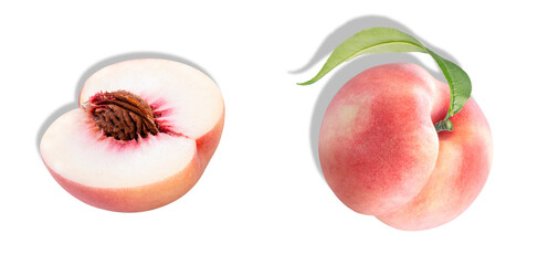 two peaches isolated on transparent background