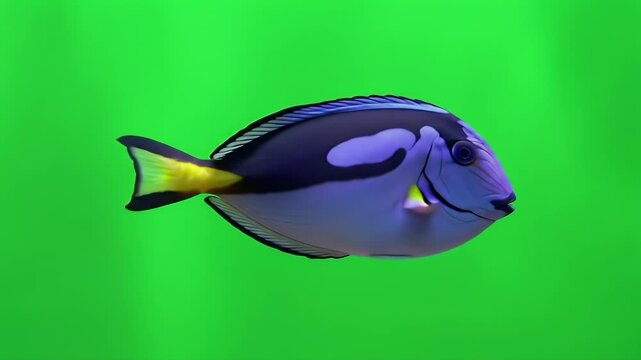 Blue Tang Fish Isolated on Green Background