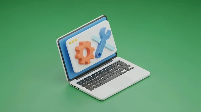 Laptop with repair icons on screen