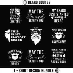 Eight sets Beard T shirt design bundle. Design for Men t shirt, typography, print, gift card, mug design.  Gift for boys or male. POD. 