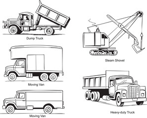 A set of transport icons in minimalist lineart vector illustration