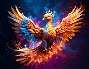 Obraz premium Fiery phoenix in vibrant flight