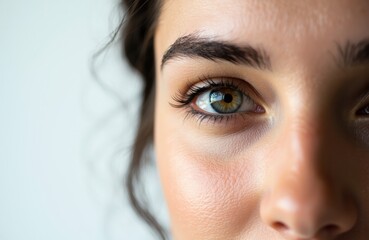 Close-up of a woman's eye showing detailed features and natural skin tone