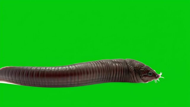 Caecilian Amphibian Isolated on Green Screen