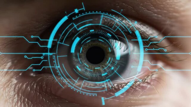Futuristic Eye Scan with Digital Interface and Biometric Technology