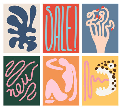 Set of Abstract Artistic Bold Lines Poster Backgrounds. Modern Design Templates for Social Media and Print