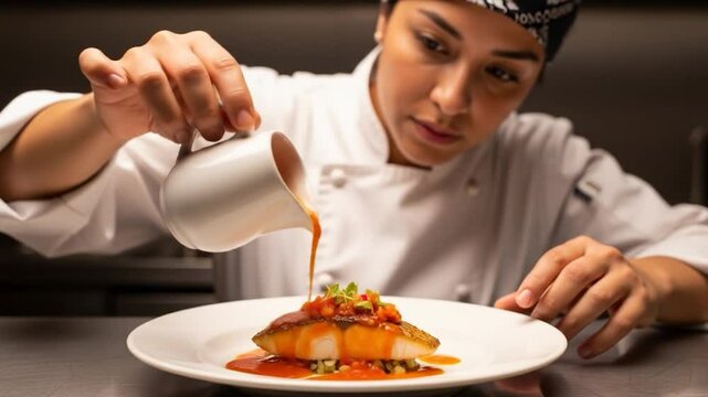 Chef Carefully Plates Delicious Fish Dish