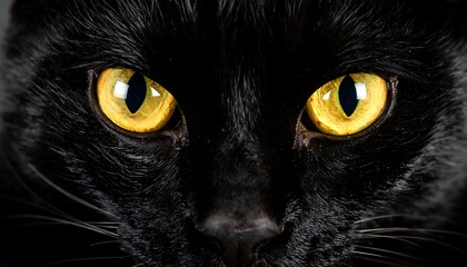 Close-up of a black cat's intense eyes