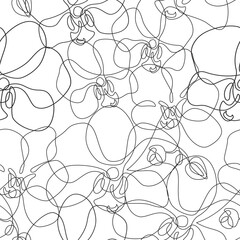 Beautiful orchids line art seamless pattern. Exotic flowers drawing on simple background. Continuous line drawing of tropical orchids. Hand drawn vector floral illustration