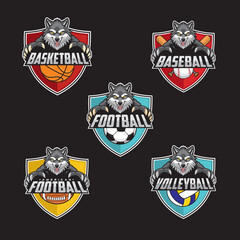 sports club logo set wolf vector illustration design