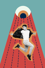 Collage of stressed person under large symbolic eye representing surveillance spying fear control...