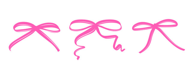 Set of Pink Coquette Bows in Different Styles. A Charming Collection of Feminine Hand-Drawn Ribbons with Playful Curves