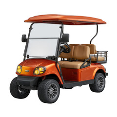 Orange golf cart vehicle transportation machine isolated on transparent background