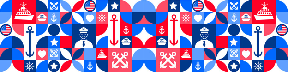 us coast guard birthday or happy birthday us coast guard Geometric shape pattern background, banner or poster design template. observed every year in August. Holiday concept. Use to any Template, card