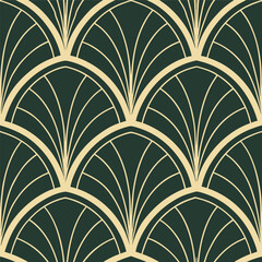 Elegant art deco pattern with beige and dark green colors seamless repeating design