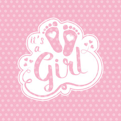 It's a girl icon. Baby girl announcement. baby feet with hearts celebrating the birth of a daughter