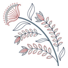 Elegant botanical vector illustration depicting floral elements with decorative detailed outlines