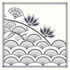 Elegant decorative graphic design featuring floral and fan motifs in a stylish art deco composition