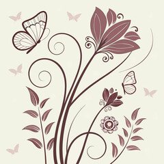 Elegant floral design with butterflies in earthy tones on a transparent background for design purposes
