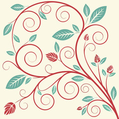 Elegant floral design with swirls and leaves in red and teal color scheme for creative art