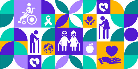 Senior Citizen’s Day Geometric shape pattern background, banner or poster design template. observed every year in August. Holiday concept. Use to any Template, card, poster, placard, template.