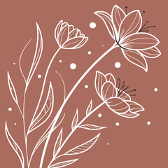 Elegant floral line art illustration with delicate white outlines and subtle dot accents