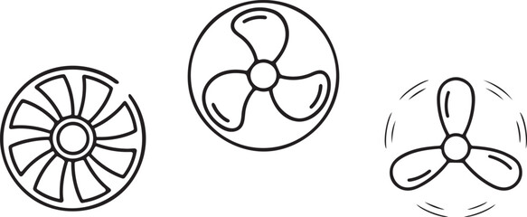 Fototapeta premium Collection of simple line art fan icons representing different types of fans