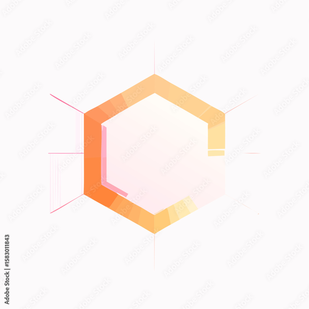 Poster abstract geometric shape with gradient coloring and radiating lines on white background.