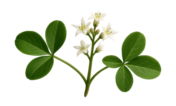 Bogbean with trifoliate leaves and star-shaped white flowers fringed with fine hairs