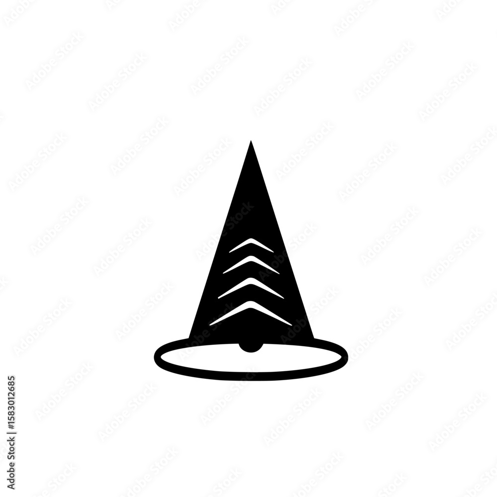 Poster black icon of a triangular shaped object within a circular outline, representing a simple and modern