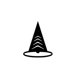Black icon of a triangular shaped object within a circular outline, representing a simple and modern design suitable for various uses