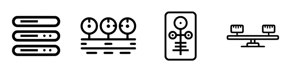 Minimalist black icons representing server components and data management in a modern technology landscape