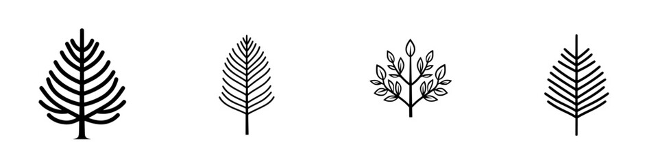 Four distinct black icons representing various tree shapes and styles suitable for nature-themed design projects