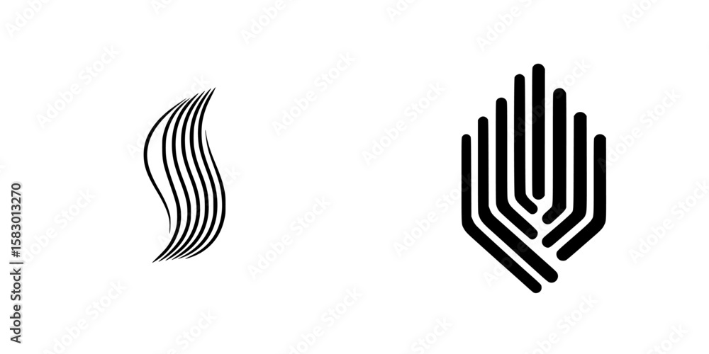 Poster black graphic icons representing abstract forms with distinct shapes and lines suitable for modern d