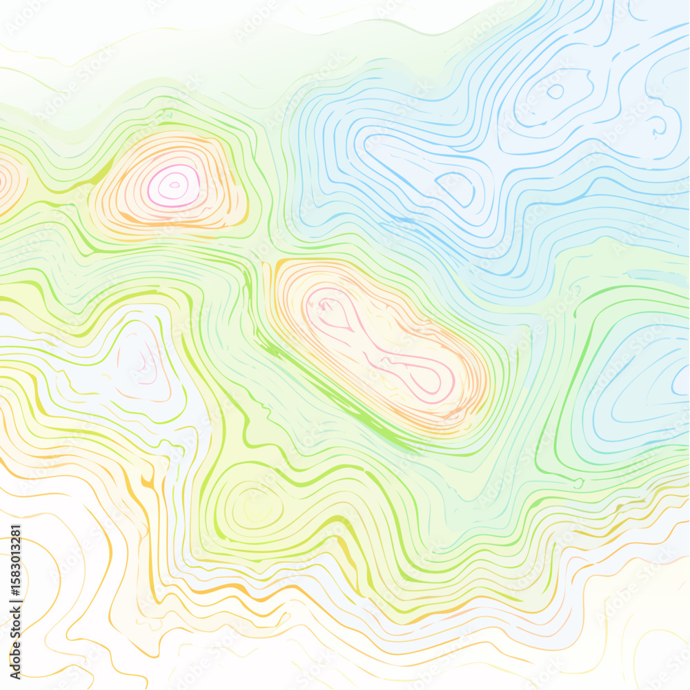Poster abstract topographic map illustration with colorful contour lines depicting varying elevations and t