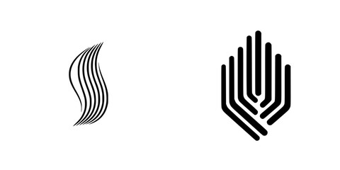Black graphic icons representing abstract forms with distinct shapes and lines suitable for modern design purposes