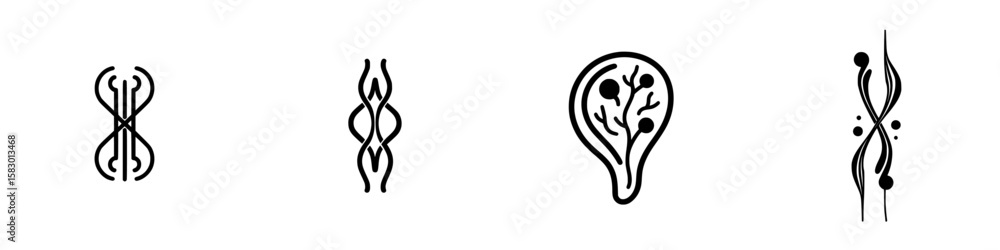 Poster various abstract black icons representing fluid shapes and organic forms showcasing artistic design 