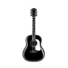 Fototapeta premium Elegant black guitar standing upright against a neutral backdrop highlighting its design and craftsmanship