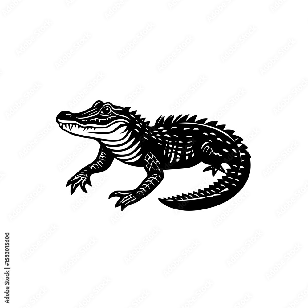 Poster black icon of an alligator graphic showing its detailed design and distinct features for creative pr